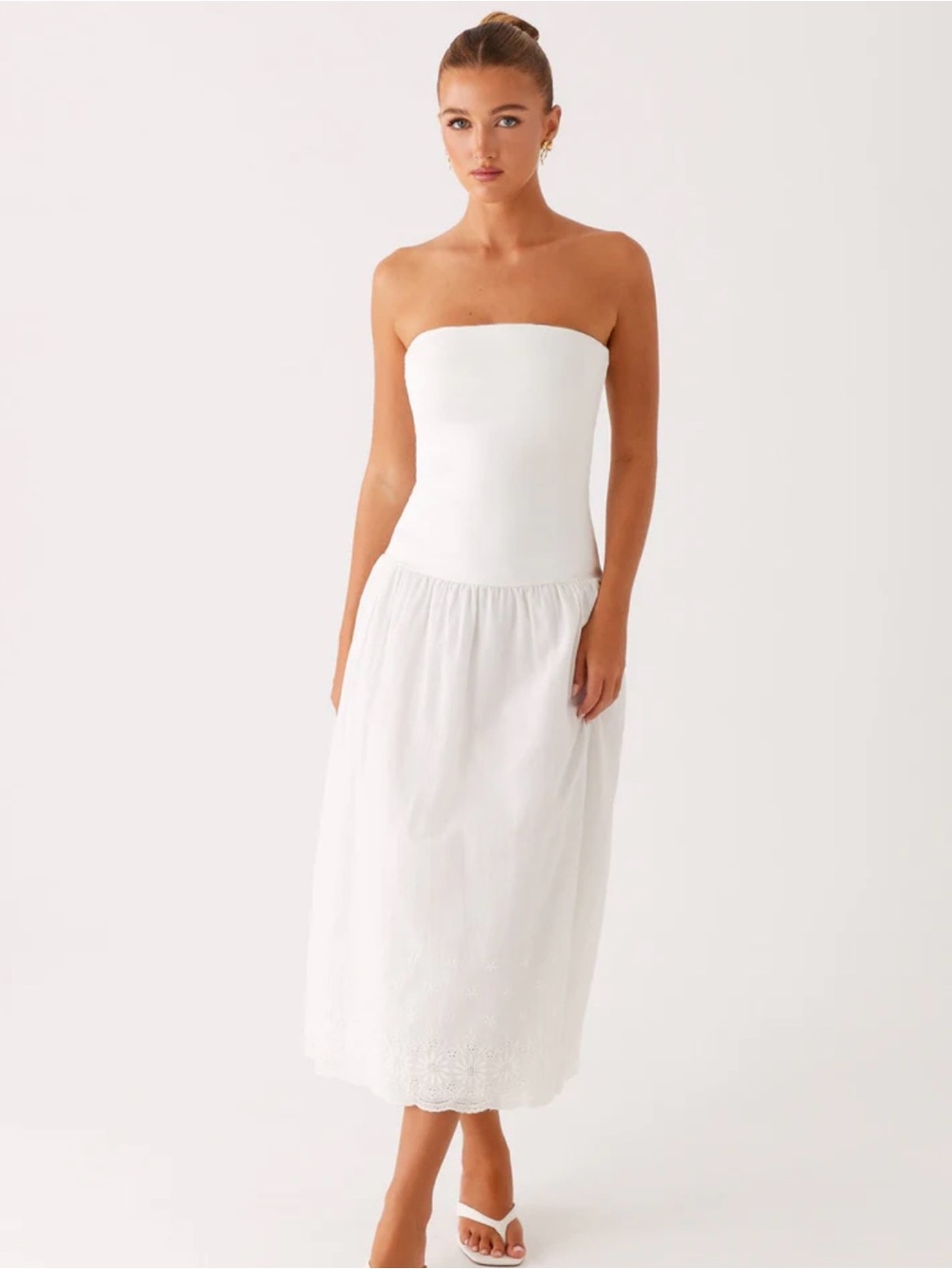 Strapless White Midi Sundress